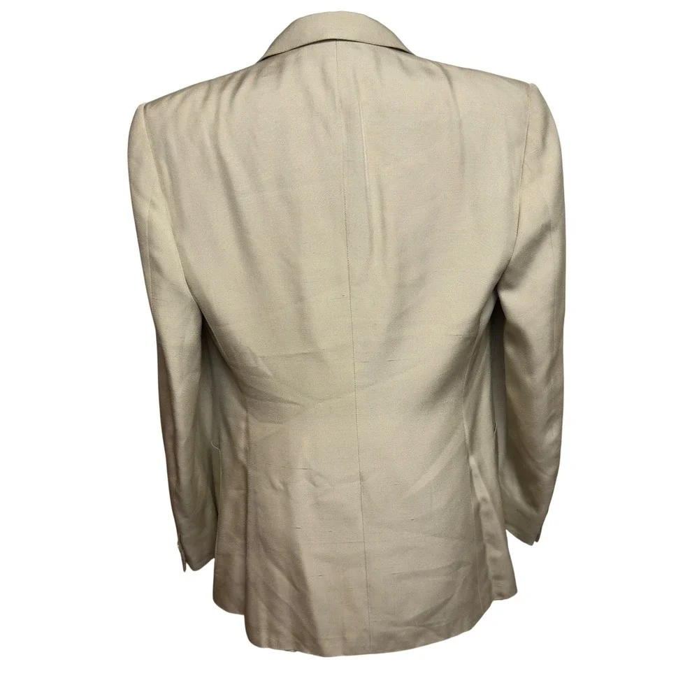 Vintage Gucci Mens Pure Silk Double Breasted Blazer Tan Beige 52R Made in Italy‎